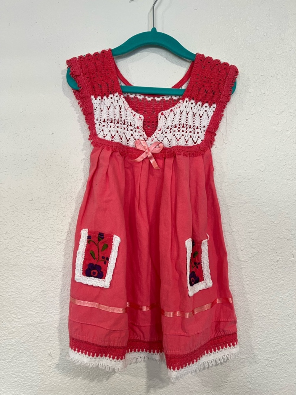 Artisan Made in Mexico Salmon Pink & White Dress Size 1/2